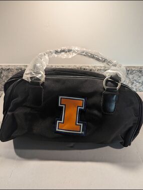 Black Duffel Bag with Orange 'I' Patch - Collegiate Style